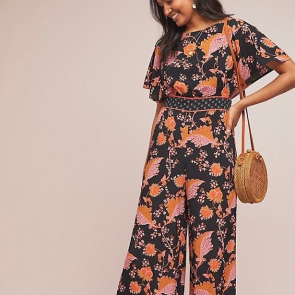 Anthro Maeve Botanical Print Jumpsuit